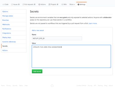Entering Site ID into GitHub Secrets