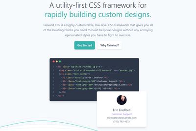 TailwindCSS homepage hero image showcasing small demo how to use Tailwind